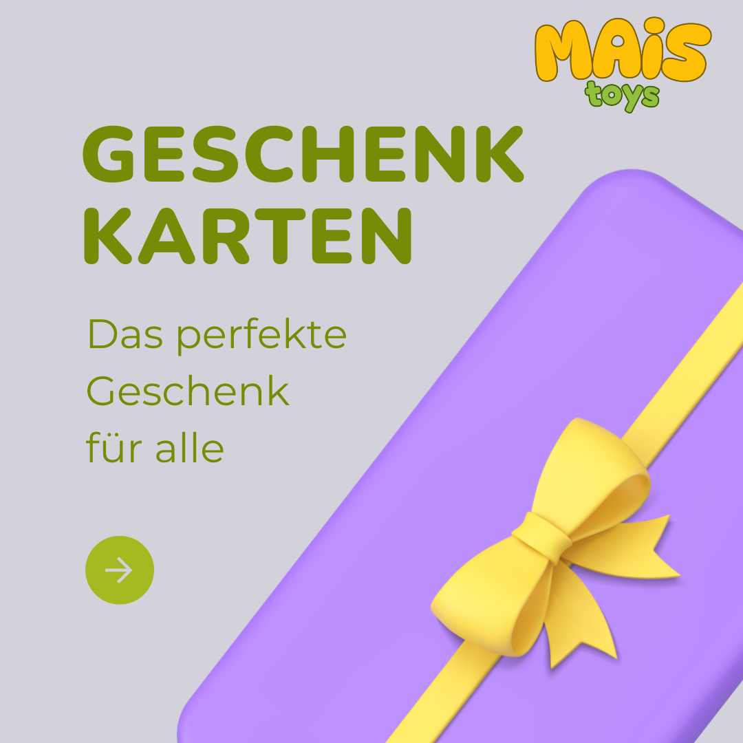 Mais Toys Geschenkkarten – das perfekte Geschenk für alle, die einzigartige und umweltfreundliche Spielzeuge lieben!
